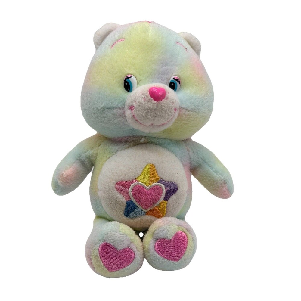 Play Along Care Bears True Heart Bear 2005 Beanbag Plush 8" TCFC Tie Dye Star